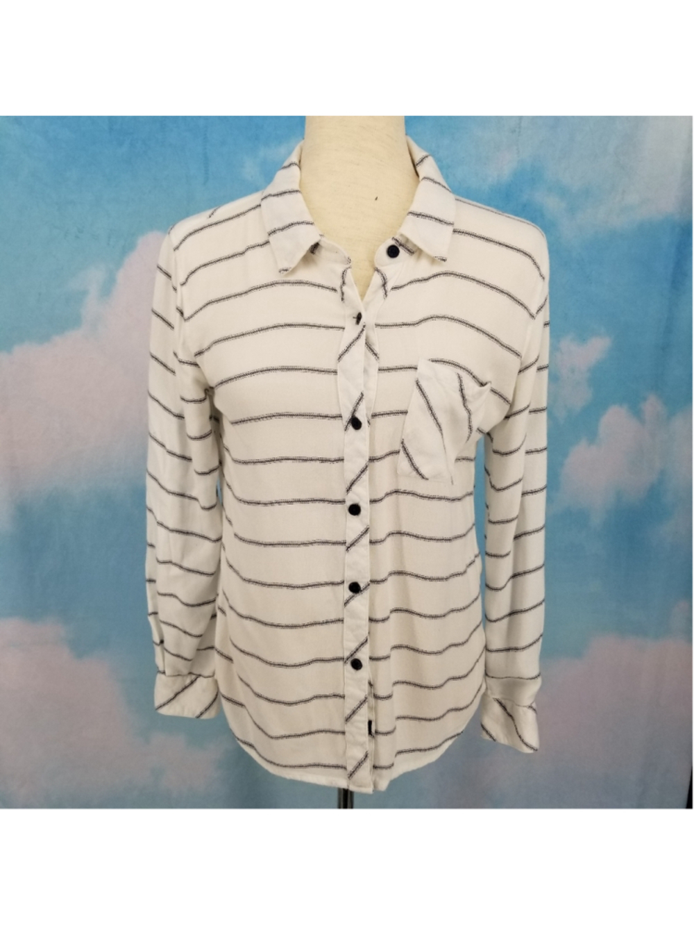 Rails White Striped Button Down Shirt Small Soft Rayon Lightweight Classic